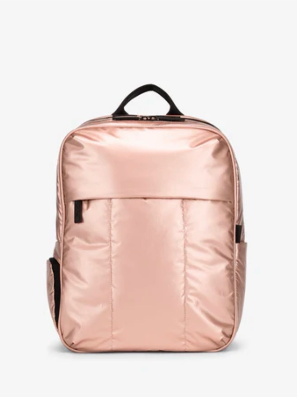 CALPACK Luka 15 inch laptop backpack in rose gold.